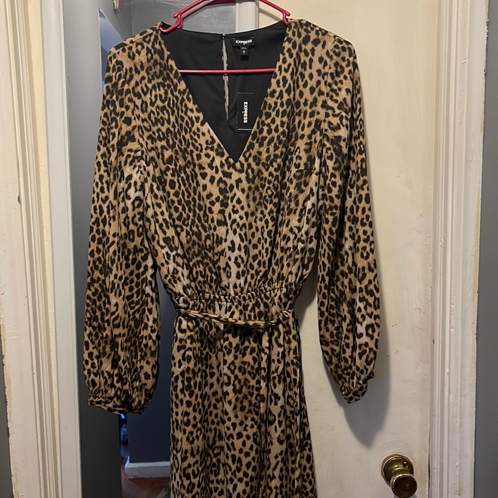 Express long sleeved leopard print dress NWT